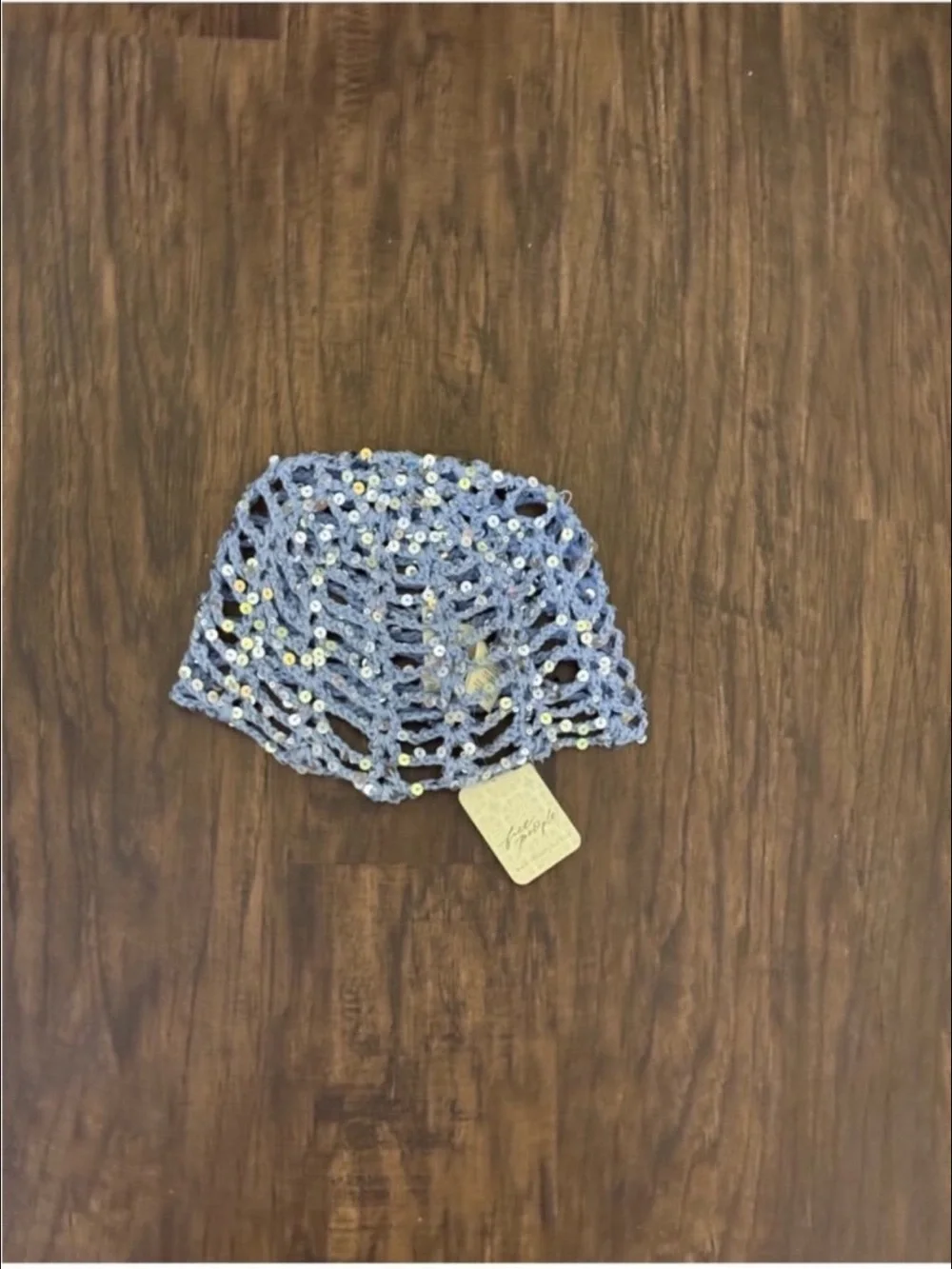 Free People Mika Light Blue Sequin disco Crochet skull cap